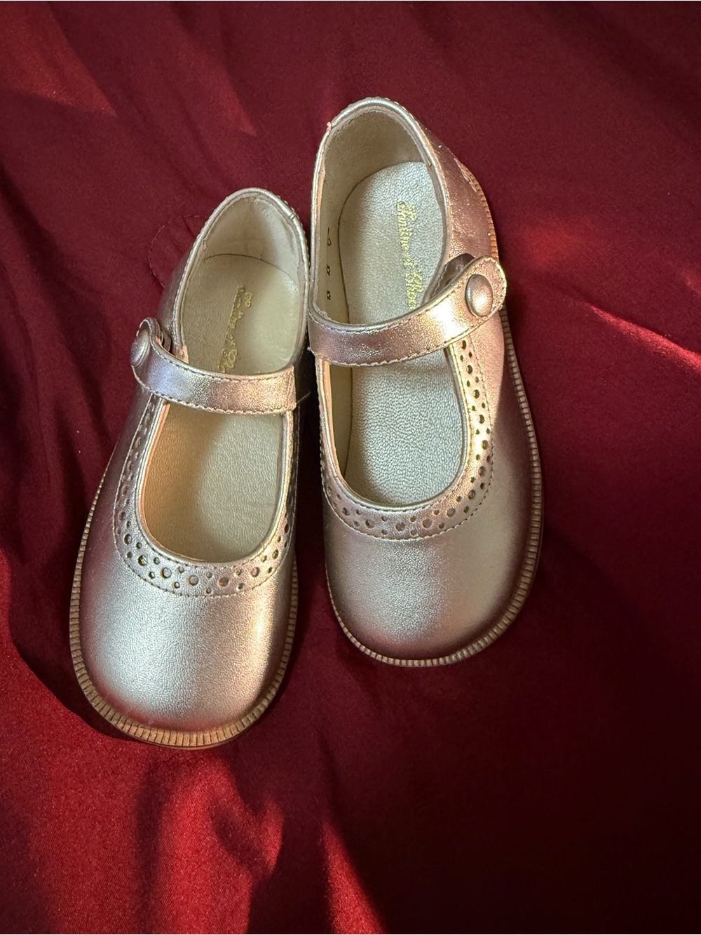 Tartine et Chocolat Girls Metallic Gold Leather Mary Jane Flats Size Eu24/us7.5